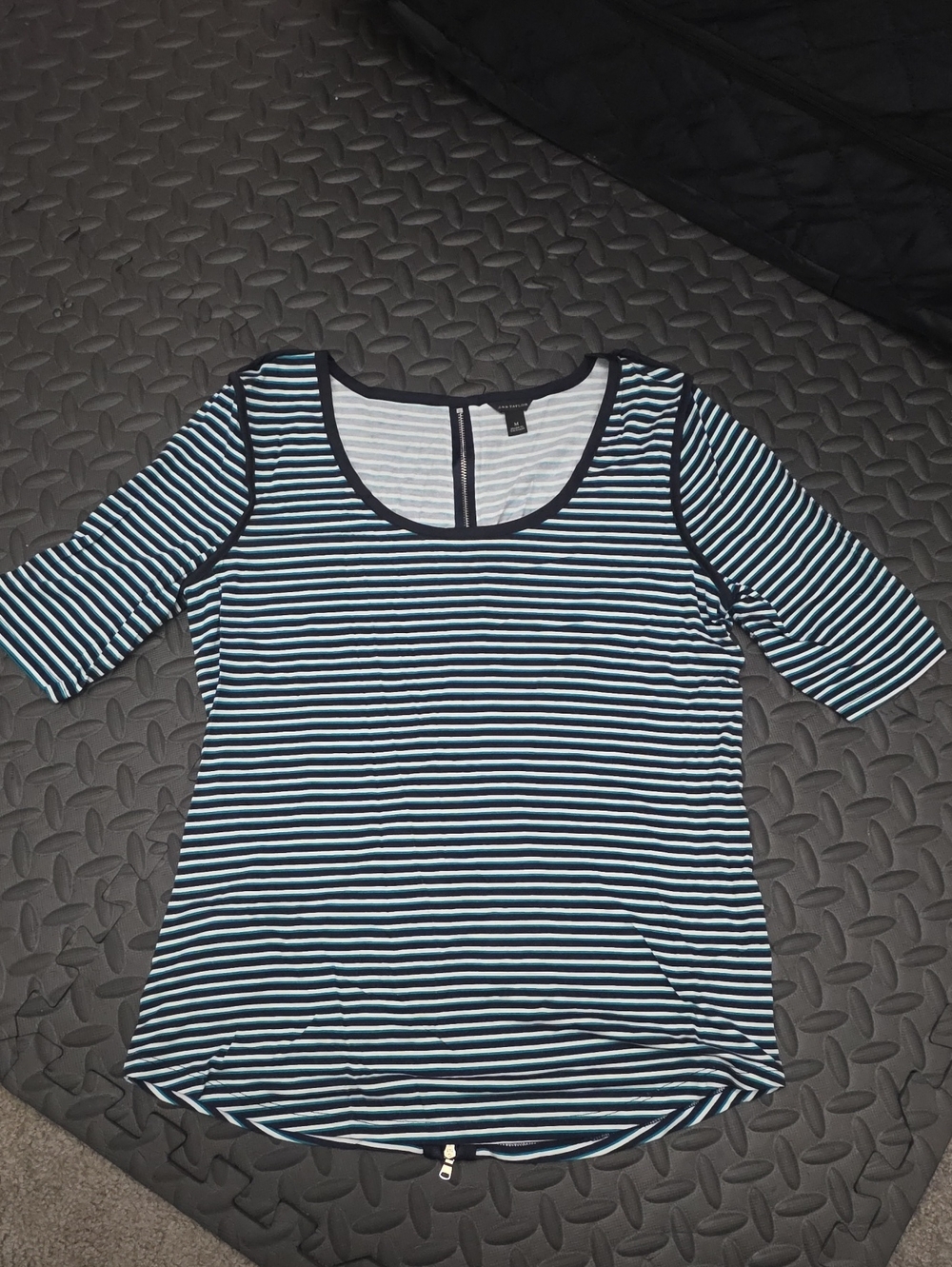 Ann Taylor Navy and White Striped Scoop Neck Tee